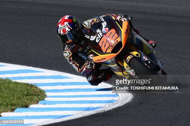 Marc VDS Racing Team rider Sam Lowes of Great Britain rides his motorcycle during the Moto2 class practice 2 session of the MotoGP Japanese Grand...