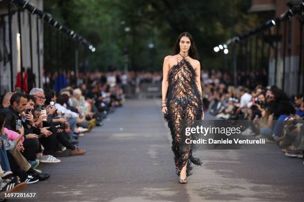 Vittoria Ceretti walks the runway at the The Attico fashion show during the Milan Fashion Week Womenswear Spring/Summer 2024 on September 23, 2023 in...