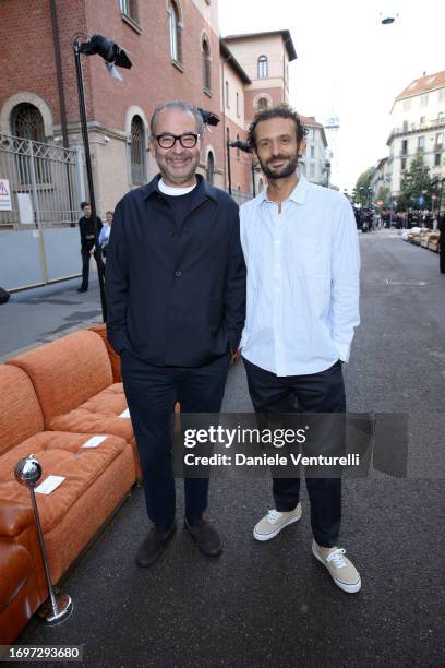 Remo Ruffini and Pietro Ruffini attend the The Attico fashion show during the Milan Fashion Week Womenswear Spring/Summer 2024 on September 23, 2023...