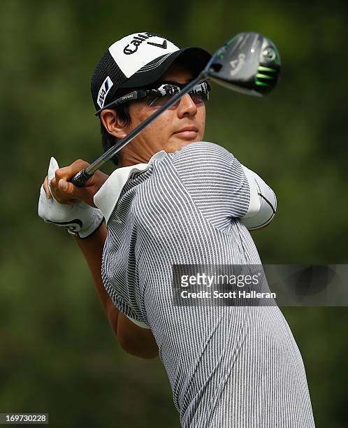 Ryo Ishikawa of Japan hits his tee shot on the 15th hole during the second round of the Memorial Tournament presented by Nationwide Insurance at...