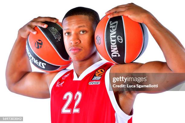 Devon Hall, #22 poses during 2023/2024 Turkish Airlines EuroLeague Media Day EA7 Emporio Armani Milan at Mediolanum Forum on September 28, 2023 in...
