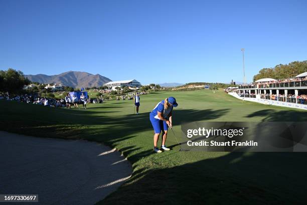 Caroline Hedwall of Team Europe putts on the 16th green during Day Two of The Solheim Cup at Finca Cortesin Golf Club on September 23, 2023 in...