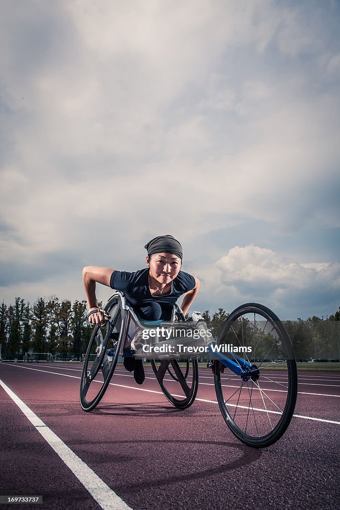 Wheelchair athlete racing