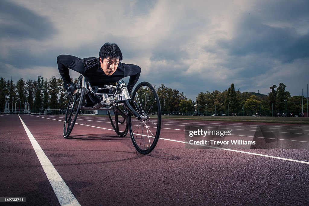 Wheelchair athlete racing