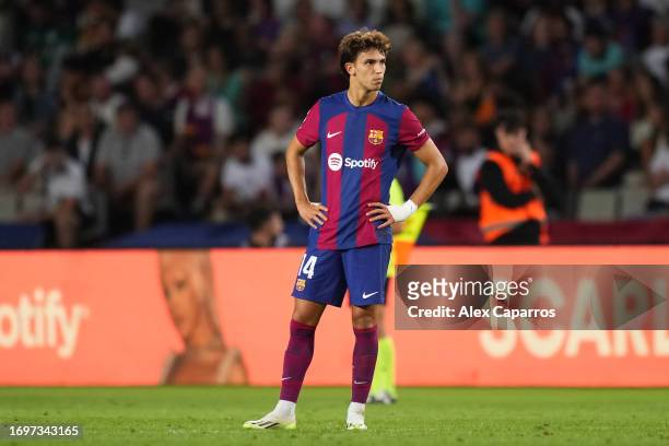 Joao Felix of Barcelona looks dejected after Celta Vigo's second goal during the LaLiga EA Sports match between FC Barcelona and Celta Vigo at Estadi...