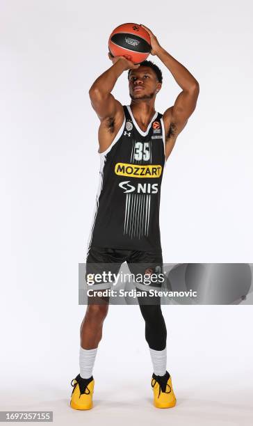 Dozier, #35 poses during 2023/2024 Turkish Airlines EuroLeague Media Day Partizan Mozzart Bet Belgrade at Stark Arena on September 27, 2023 in...