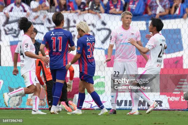 Cayman Togashi of Sagan Tosu celebrates scoring his side's second goal during the J.LEAGUE Meiji Yasuda J1 28th Sec. Match between F.C.Tokyo and...