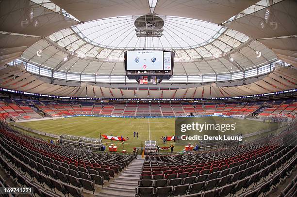 General view of the interior of BC Place seen prior to a match betwen the Vancouver Whitecaps and the Montreal Impact during the finals of the Amway...