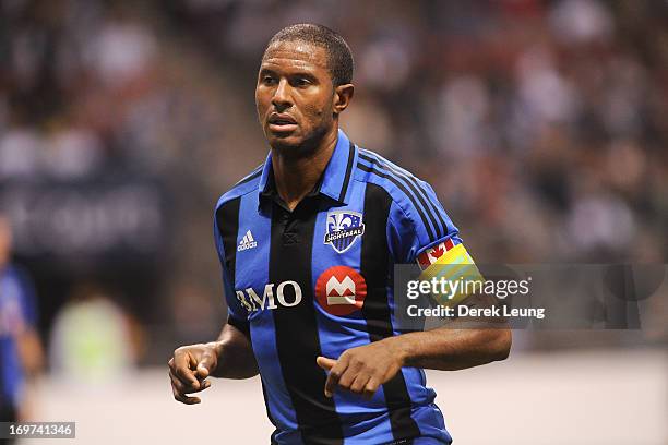 Patrice Bernier of the Montreal Impact runs against the Vancouver Whitecaps during the finals of the Amway Canadian Championship at B.C. Place on May...