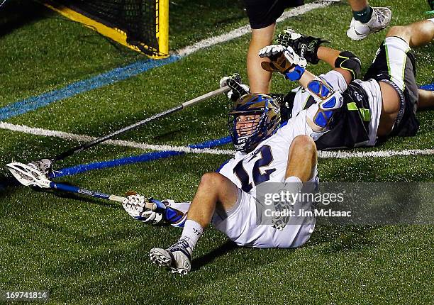 Eric Lusby of the Charlotte Hounds celebrates his game-winning goal in the fourth quarter against the New York Lizardsduring their Major League...