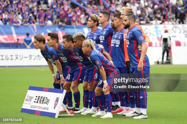 Players of FC Tokyo line up for the team photos prior to the J.LEAGUE Meiji Yasuda J1 28th Sec. Match between F.C.Tokyo and Sagan Tosu at Ajinomoto...