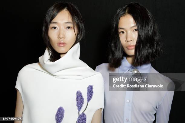 Models backstage ahead of the Sportmax fashion show during the Milan Fashion Week Womenswear Spring/Summer 2024 on September 22, 2023 in Milan, Italy.