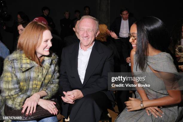 Julianne Moore, François-Henri Pinault and Yara Shahidi attend the Bottega Veneta fashion show during the Milan Fashion Week Womenswear Spring/Summer...