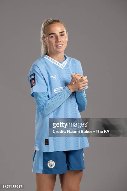 Alex Greenwood of Manchester City poses during the Super League Headshots 2023/24 portrait session on September 12, 2023 in Manchester, England.