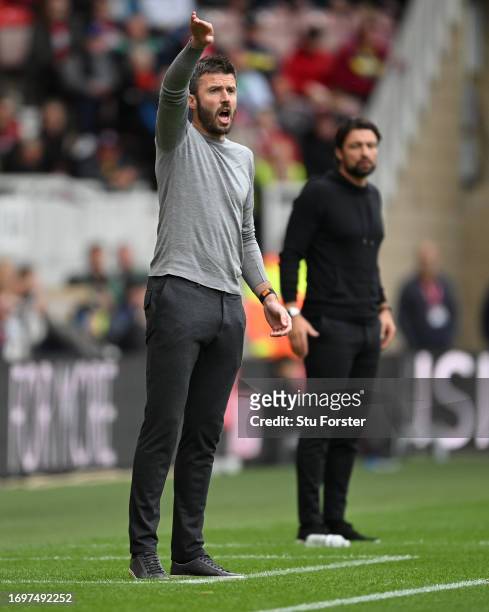 Middlesbrough head coach Michael Carrick reacts on the sidelines during the Sky Bet Championship match between Middlesbrough and Southampton FC at...
