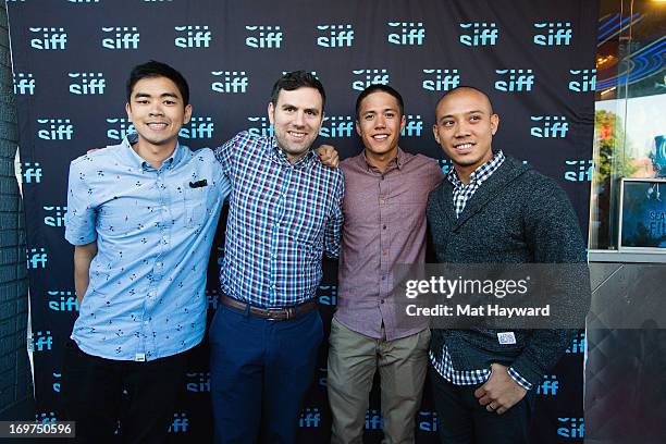Vinny Dom, Dan Torok, J.R. Celski and Terrence Santos attend the world premiere of "The Otherside" at SIFF Cinema Uptown during the Seattle...