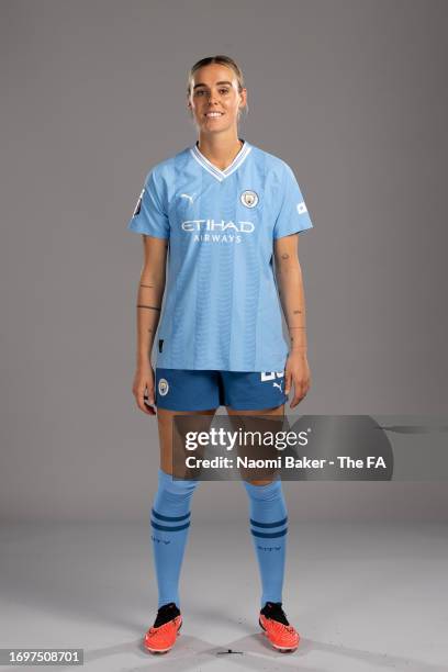 Jill Roord of Manchester City poses during the Super League Headshots 2023/24 portrait session on September 12, 2023 in Manchester, England.