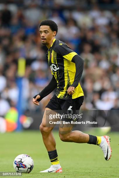 Jamal Lewis of Watford during the Sky Bet Championship match between Leeds United and Watford at Elland Road on September 23, 2023 in Leeds, England.