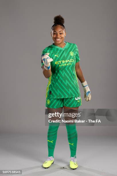 Khiara Keating of Manchester City poses during the Super League Headshots 2023/24 portrait session on September 12, 2023 in Manchester, England.