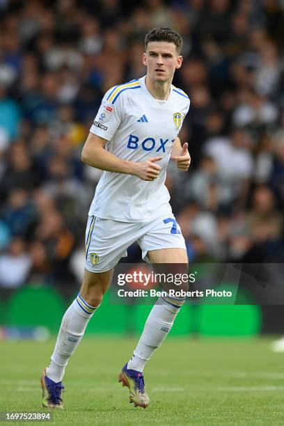 Sam Byram of Leeds United during the Sky Bet Championship match between Leeds United and Watford at Elland Road on September 23, 2023 in Leeds,...