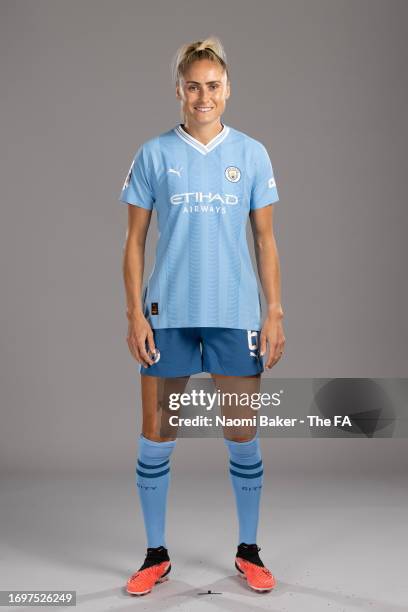 Steph Houghton of Manchester City poses during the Super League Headshots 2023/24 portrait session on September 12, 2023 in Manchester, England.