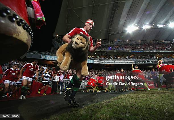 Paul O'Connell, the Lions match captain leads out the team out during the match between the British & Irish Lions and the Barbarians at Hong Kong...