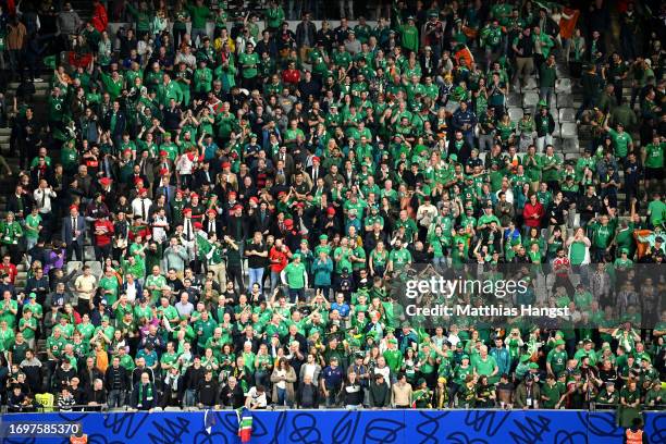 General view as fans of Ireland celebrate after defeating South Africa during the Rugby World Cup France 2023 match between South Africa and Ireland...