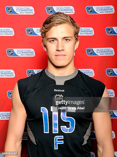 Alexander Wennberg poses for a head shot prior to testing at the NHL Combine June 1, 2013 at the International Centre in Toronto, Ontario, Canada.