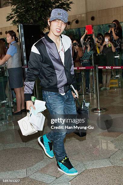 Dong Woo of South Korean boy band Infinite is seen on departure at Gimpo Airport on June 1, 2013 in Seoul, South Korea.