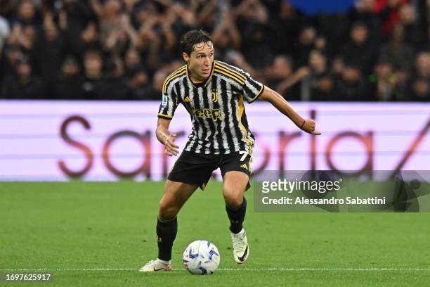 Federico Chiesa of Juventus in action during the Serie A TIM match between US Sassuolo and Juventus at Mapei Stadium - Citta' del Tricolore on...