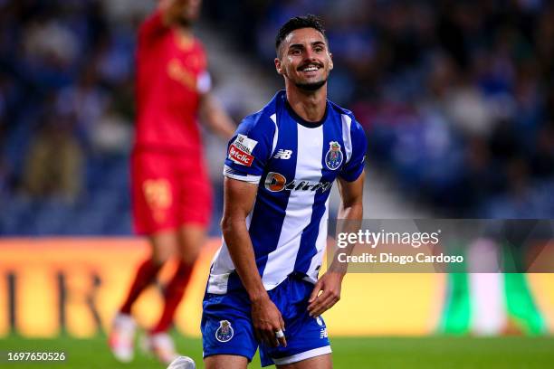 Stephen Eustaquio of FC Porto gestures during the Liga Portugal Bwin match between FC Porto and Gil Vicente at Estadio do Dragao on September 23,...