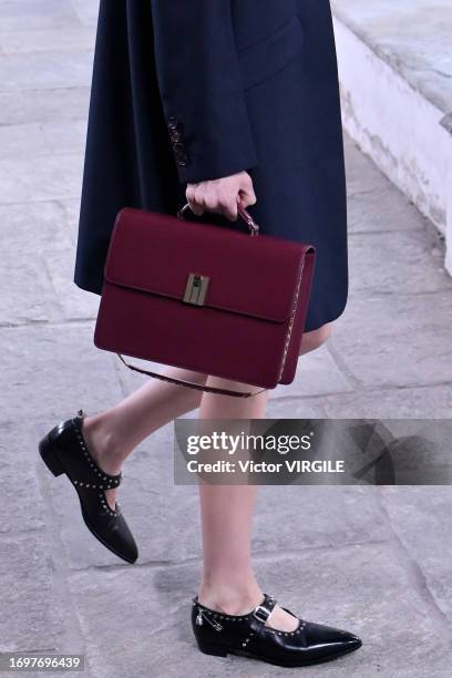 Model walks the runway during the Bally Ready to Wear Spring/Summer 2024 fashion show as part of the Milan Fashion Week on September 23, 2023 in...