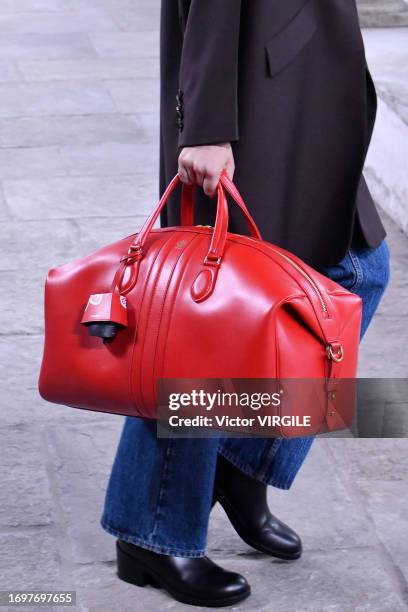 Model walks the runway during the Bally Ready to Wear Spring/Summer 2024 fashion show as part of the Milan Fashion Week on September 23, 2023 in...