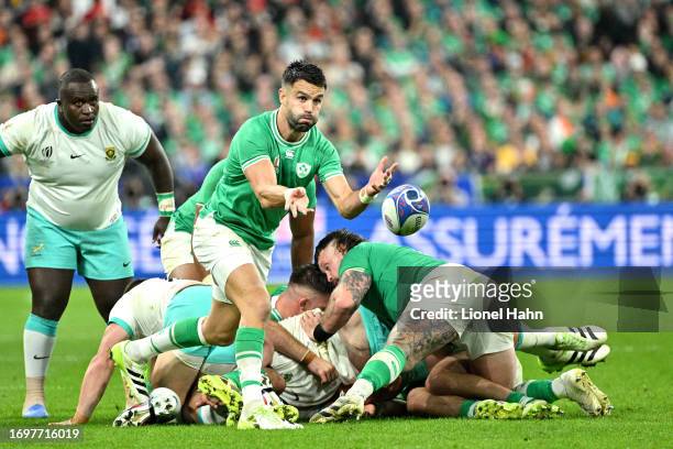 Conor Murray of Ireland during the Rugby World Cup France 2023 match between South Africa and Ireland at Stade de France on September 23, 2023 in...