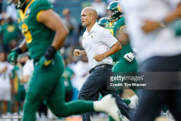 Head coach Dave Aranda of the Baylor Bears takes the field before the game against the Texas Longhorns at McLane Stadium on September 23, 2023 in...