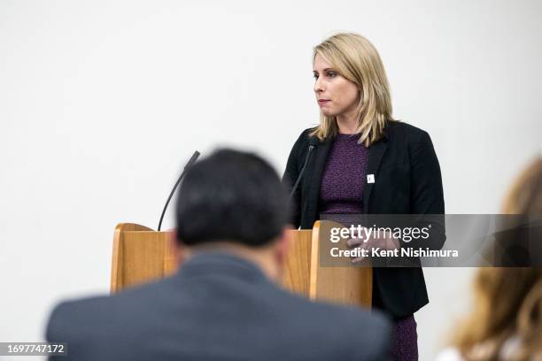 Candidate Katie Hill at the 2018 California Democrats State Convention at San Diego Convention Center on February 24, 2018 in San Diego, California.