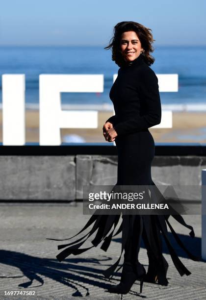 Spanish actress Maria Leon poses during the photocall of the film "Cerrar los ojos / Close your eyes" during the 71st San Sebastian International...