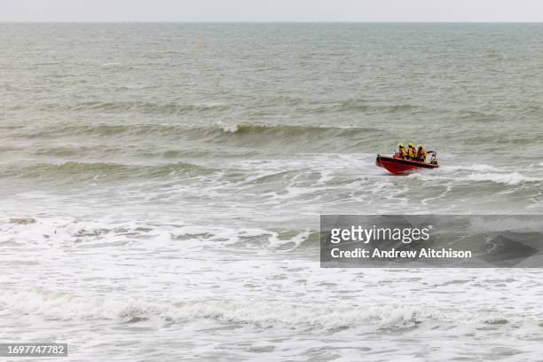 Beach lifeguards taking part in a South East Coast Ambulance Service organised simulated emergency situation on Camber Sands on the 28th of September...
