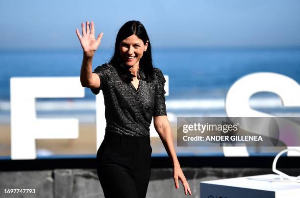 Spanish actress Helena Miquel poses during the photocall of the film "Cerrar los ojos / Close your eyes" during the 71st San Sebastian International...