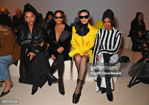 Lisa-Kaindé Diaz, Naomi Kaindé Díaz, Lisa Rinna and Halima Aden attend the Nina Ricci Womenswear Spring/Summer 2024 show as part of Paris Fashion...