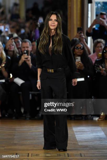 Victoria Beckham on the runway at Victoria Beckham Ready To Wear Spring 2024 on September 29, 2023 in Paris, France.