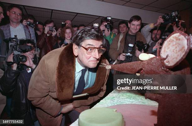 Picture dated 28 January 1989 of Belgian comics artist André Franquin at the Angoulême comics show. André Franquin was the creator of Marsupilami and...