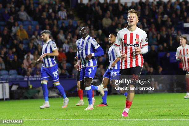 Jack Clarke of Sunderland scores the third goal from the penalty spot during the Sky Bet Championship match between Sheffield Wednesday and...