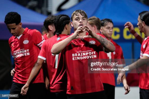 Jason van Duiven of PSV U23 celebrates 2-4 during the Dutch Keuken Kampioen Divisie match between SC Cambuur v PSV U23 at the Cambuur Stadium on...