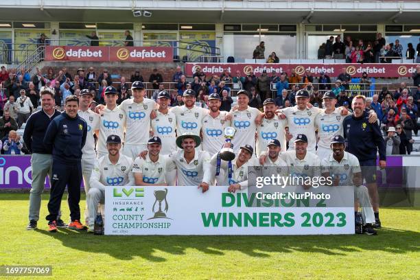 Durham celebrate after lifting the Division Two County Championship Trophy following the LV= County Championship match between Durham and...