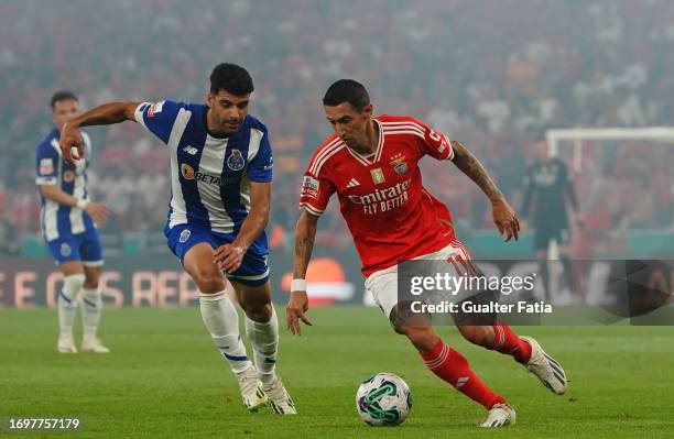 Angel Di Maria of SL Benfica with Mehdi Taremi of FC Porto in action during the Liga Portugal Betclic match between SL Benfica and FC Porto at...