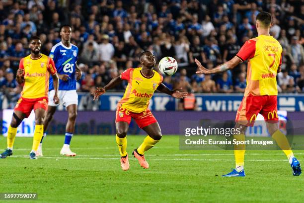 Nampalys Mendy of Lens controls the ball during the Ligue 1 Uber Eats match between RC Strasbourg and RC Lens at Stade de la Meinau on September 29,...