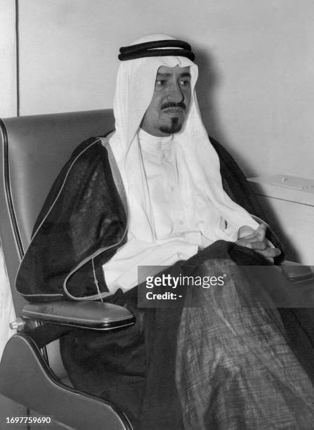 Saudi Arabia's Crown Prince Khaled ibn Abdul Aziz al-Saud, brother of King Faisal bin Abdul Aziz al Saud, is pictured in April 1965 during his visit...