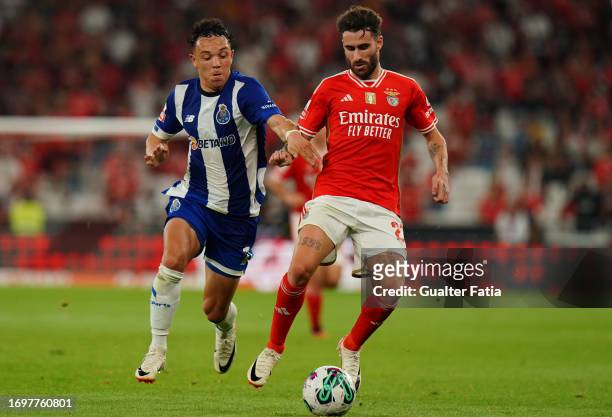 Rafa Silva of SL Benfica with Pepe of FC Porto in action during the Liga Portugal Betclic match between SL Benfica and FC Porto at Estadio da Luz on...