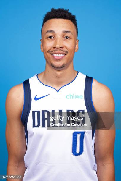 Dante Exum of the Dallas Mavericks poses for a head shot during 2023 NBA Media Day on September 29, 2023 at the American Airlines Center in Dallas,...